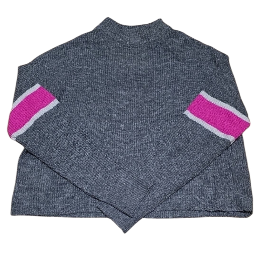 John + Jenn Charcoal Sweater with Fuchsia Stripes